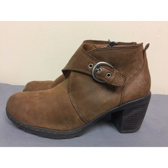 BOC Born Brown Leather Ankle heel Booties Buckle Women's size 38.5/7.5 - Picture 5 of 12